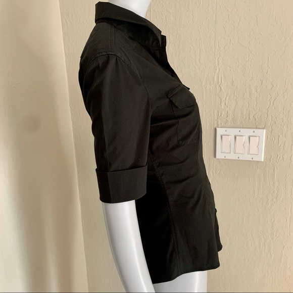 KENZO PARIS Poplin Stretch Button Up Black Blouse - Picture 7 of 15